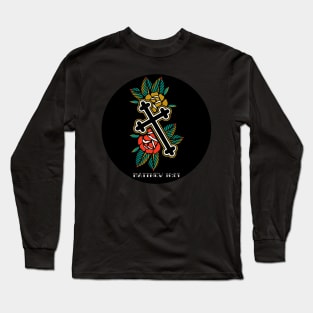 Cross Rose American Traditional Tattoo Flash Long Sleeve T-Shirt